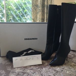 Dsquared2 knee black leather boot